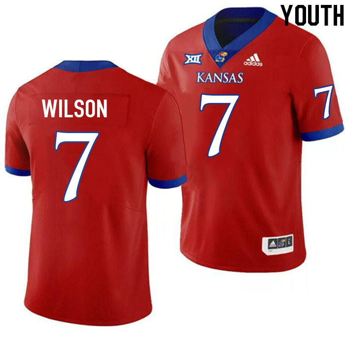 Youth #7 Trevor Wilson Kansas Jayhawks College Football Jerseys Stitched Sale-Red - Click Image to Close